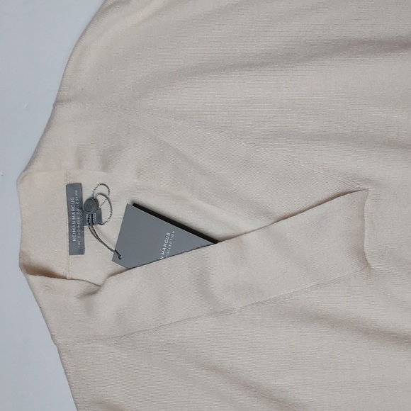 NEW Neiman Marcus Cashmere Sweater Oversized V-Neck White Cream L-XL - Picture 7 of 16